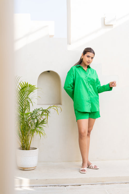 Hot Green Oversized Cotton Shirt