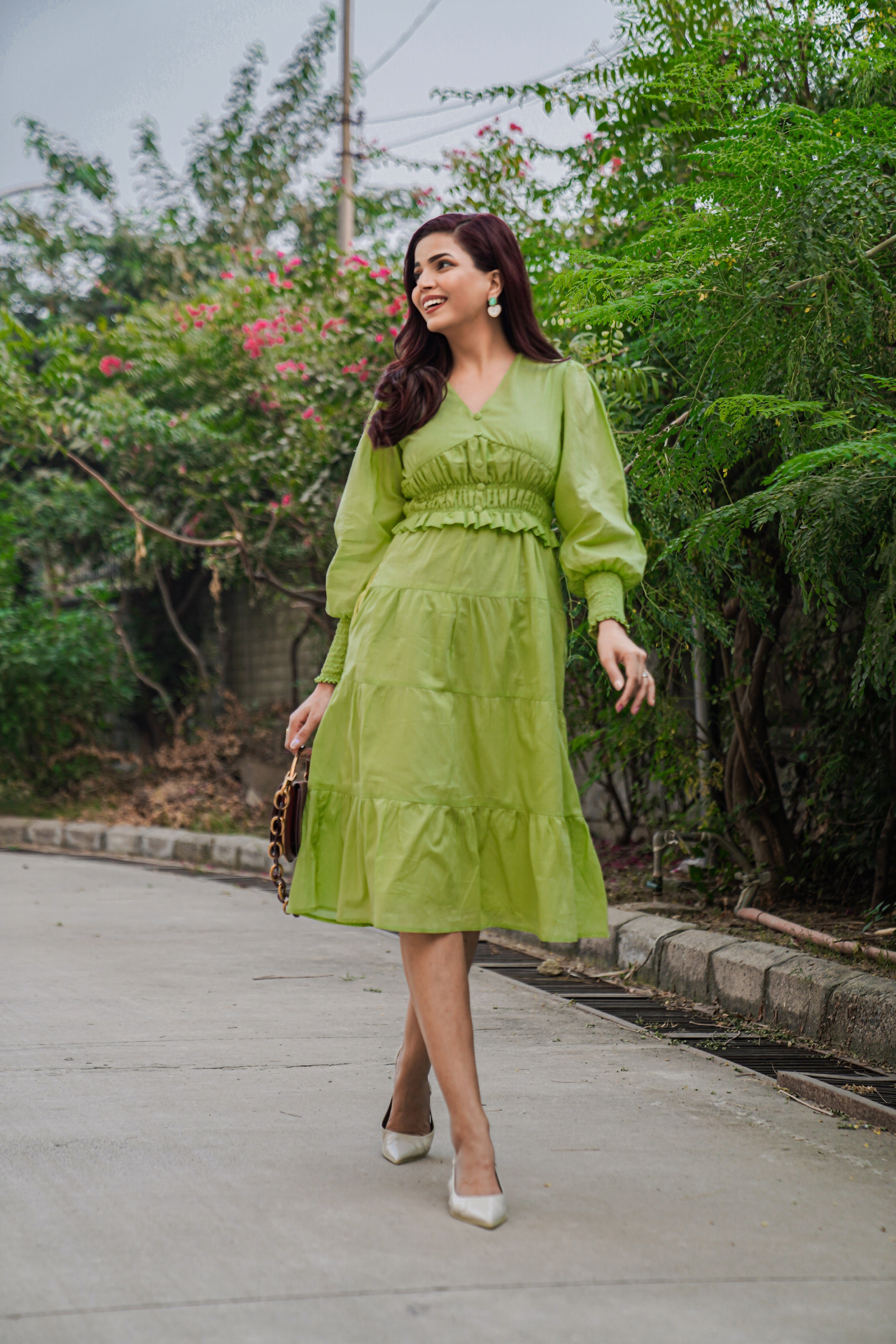 Mulmul green tiered Dress