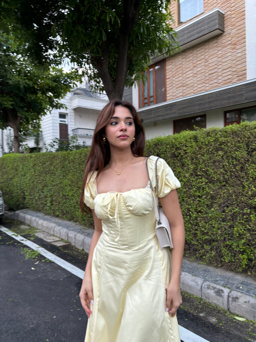 Yellow Corset Puff Dress