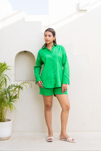 Hot Green Oversized Cotton Shirt