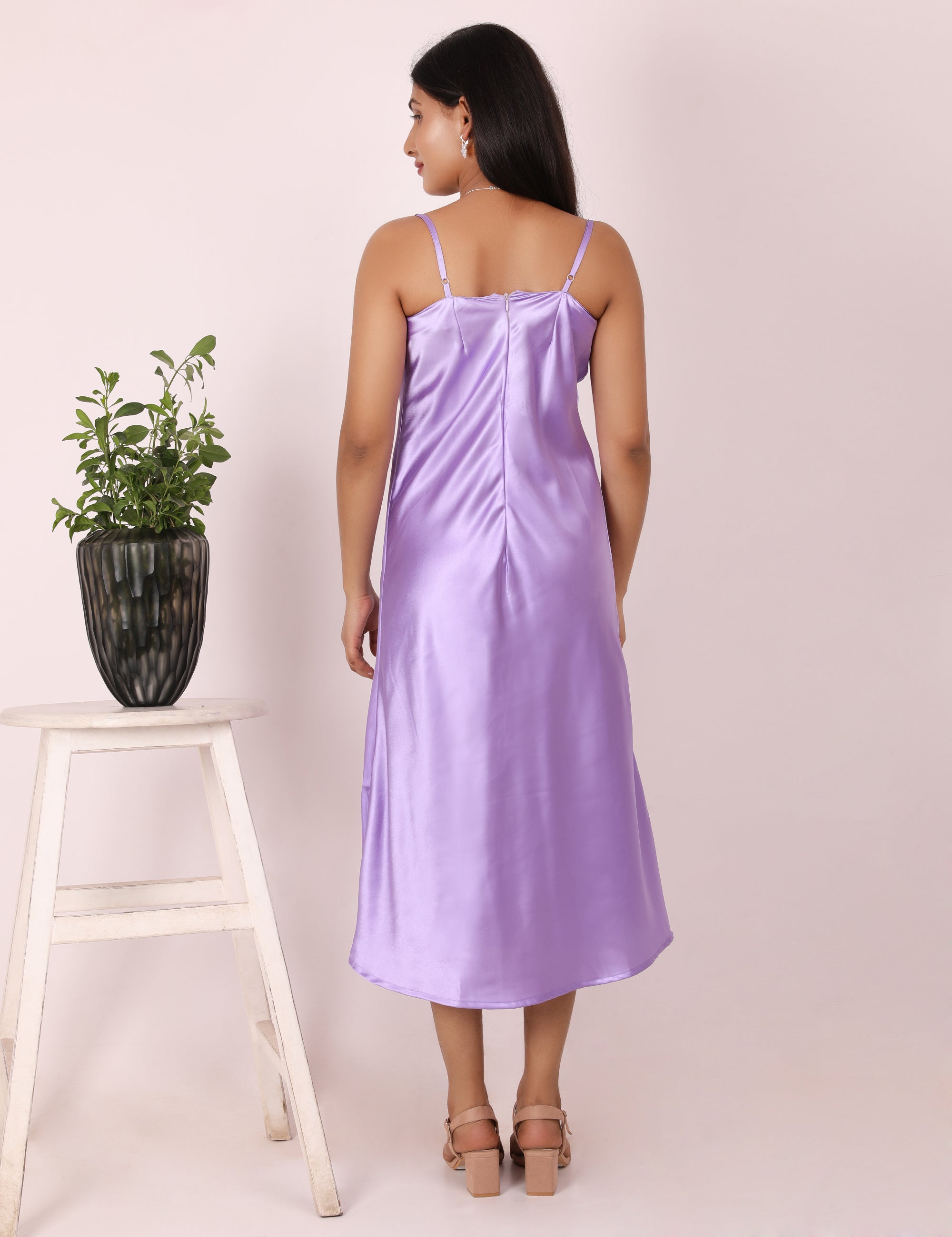 Lavender calf length Satin dress