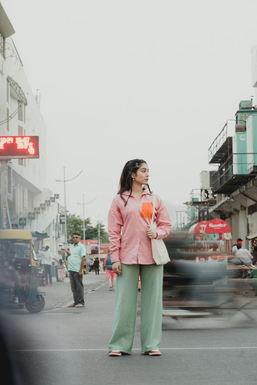 Pink shirt with orange Pocket