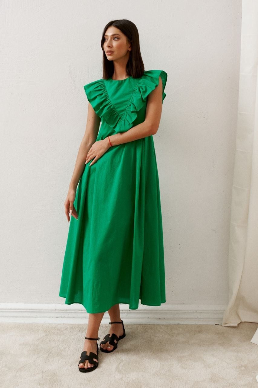 Hot Green Frill Maxi for women