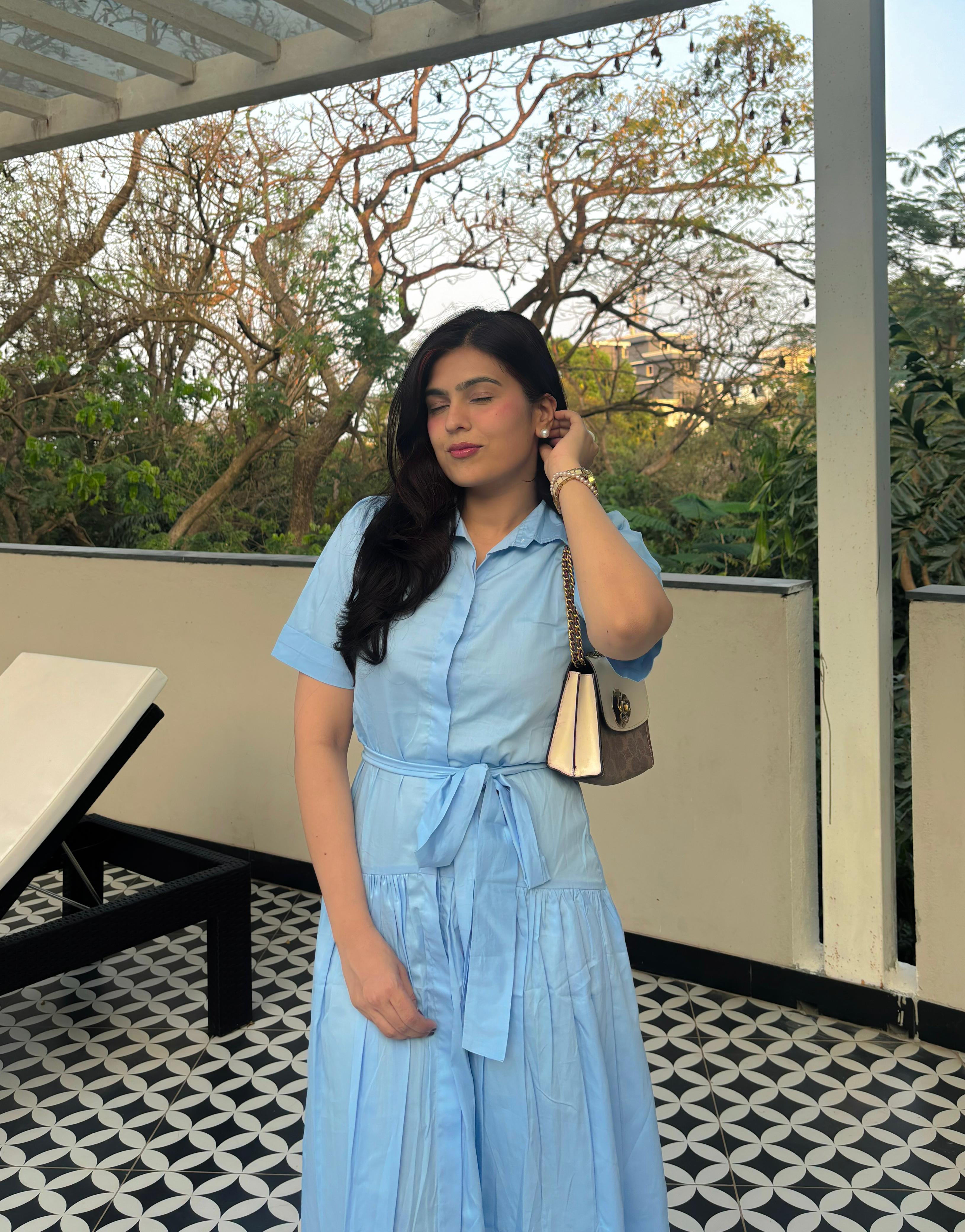 Sky Blue Pleated Maxi Dress