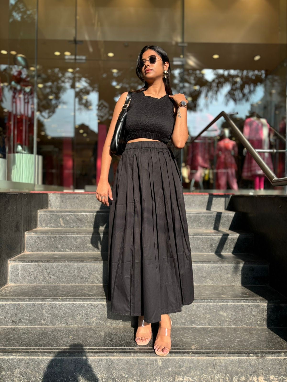 Black Pleated Skirt Set