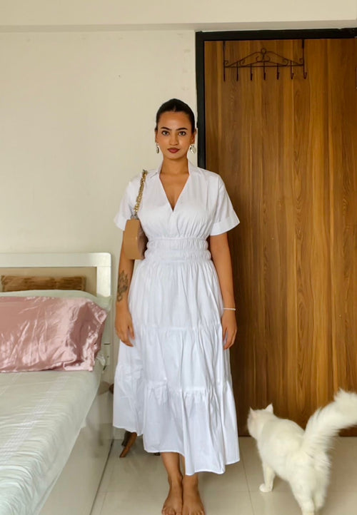 White Elastic Maxi Dress