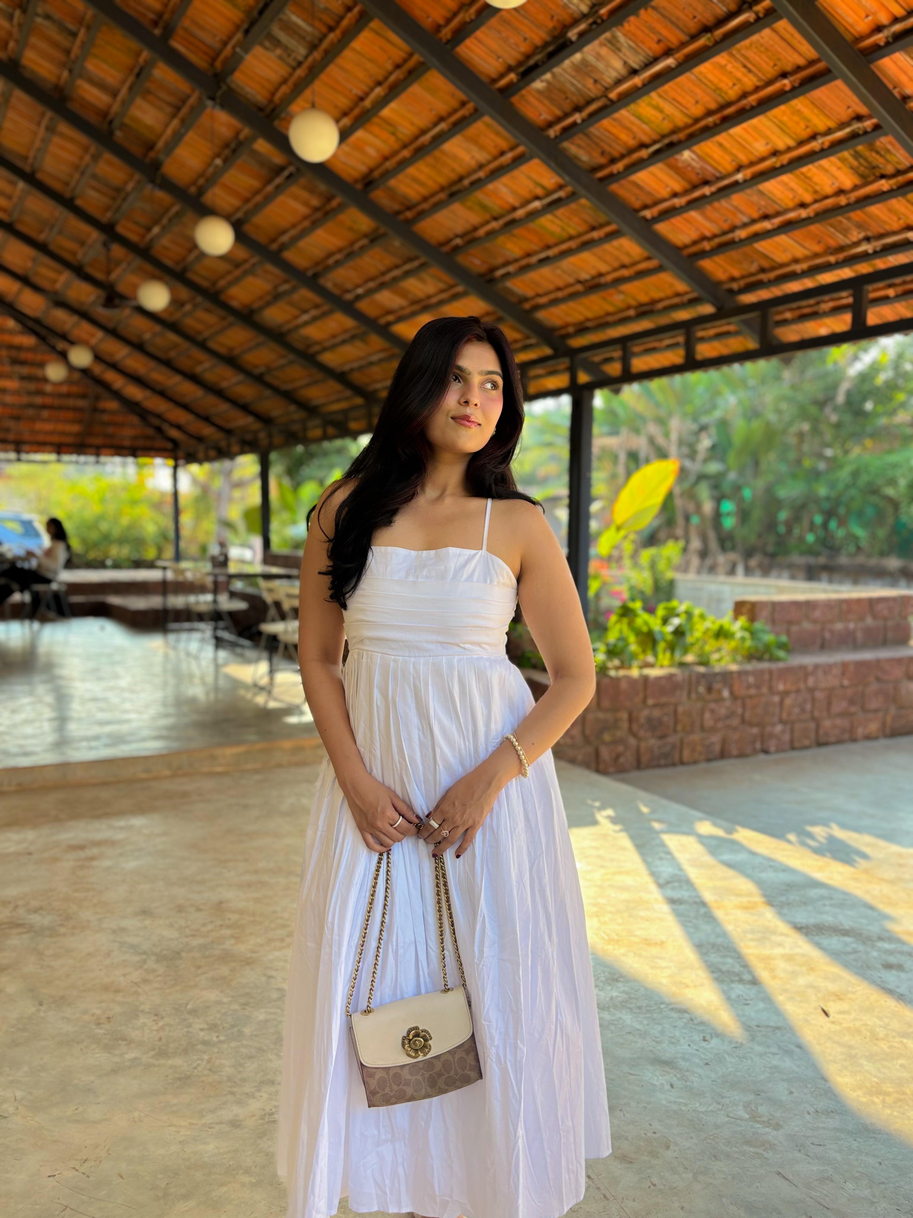 Avanya White Gathered Maxi Dress