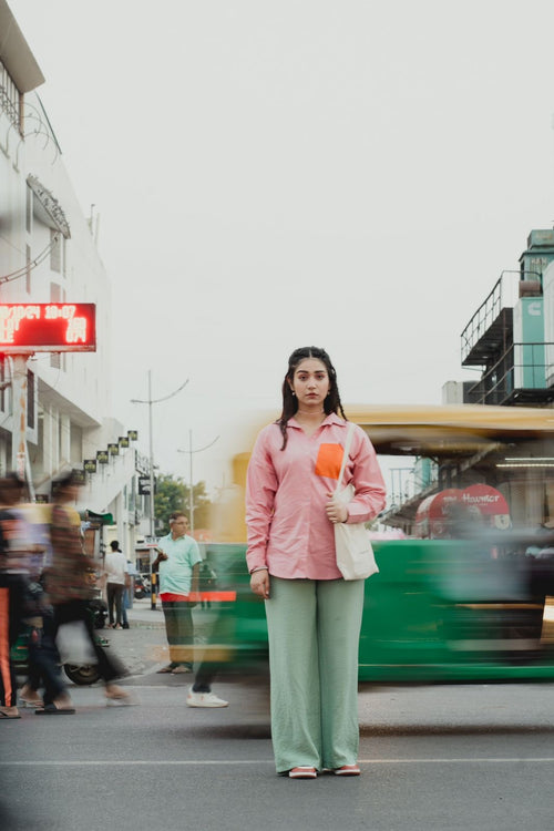 Pink shirt with orange Pocket