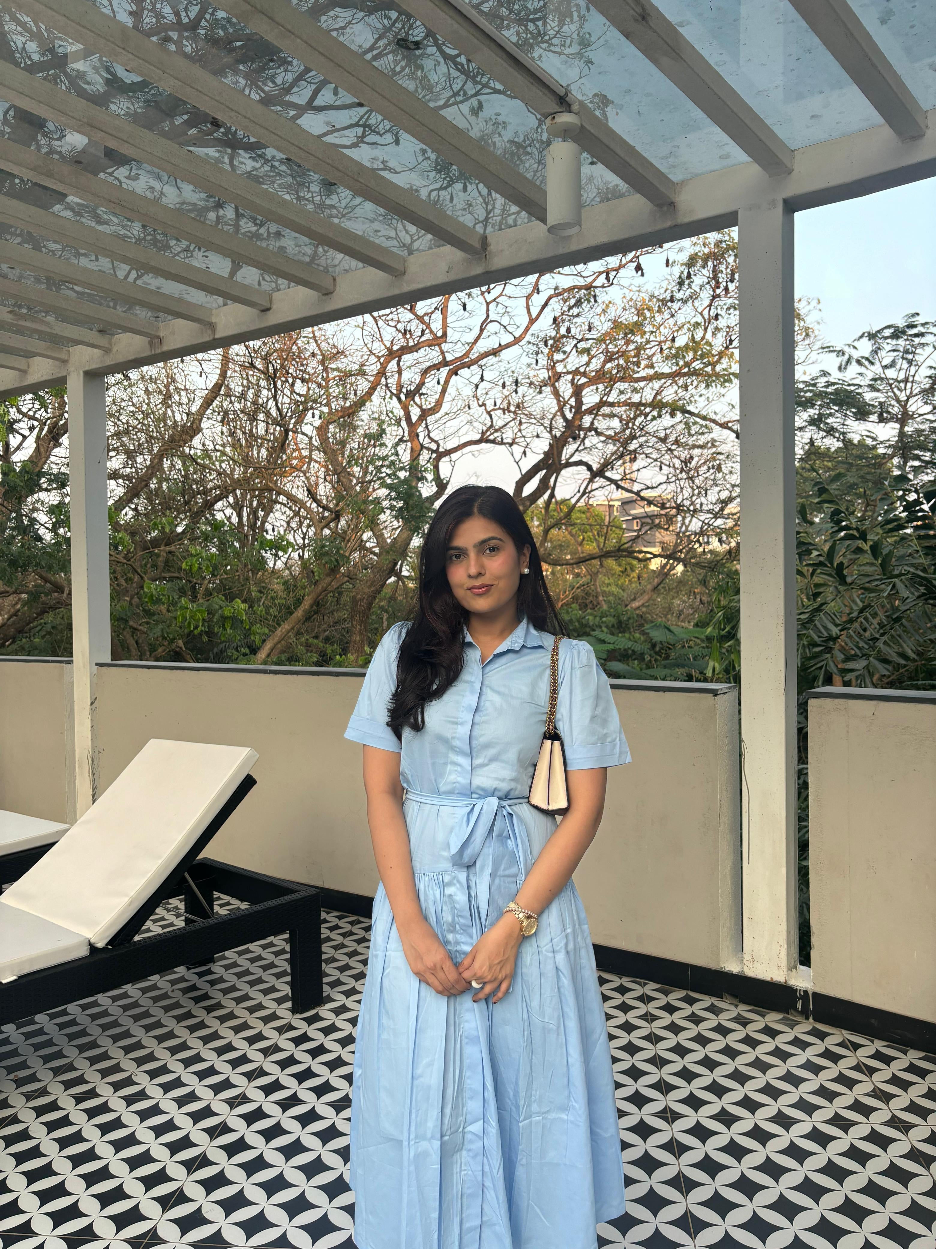 Sky Blue Pleated Maxi Dress