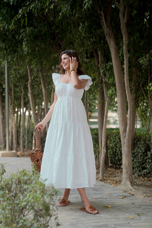 White Frill Maxi Dress