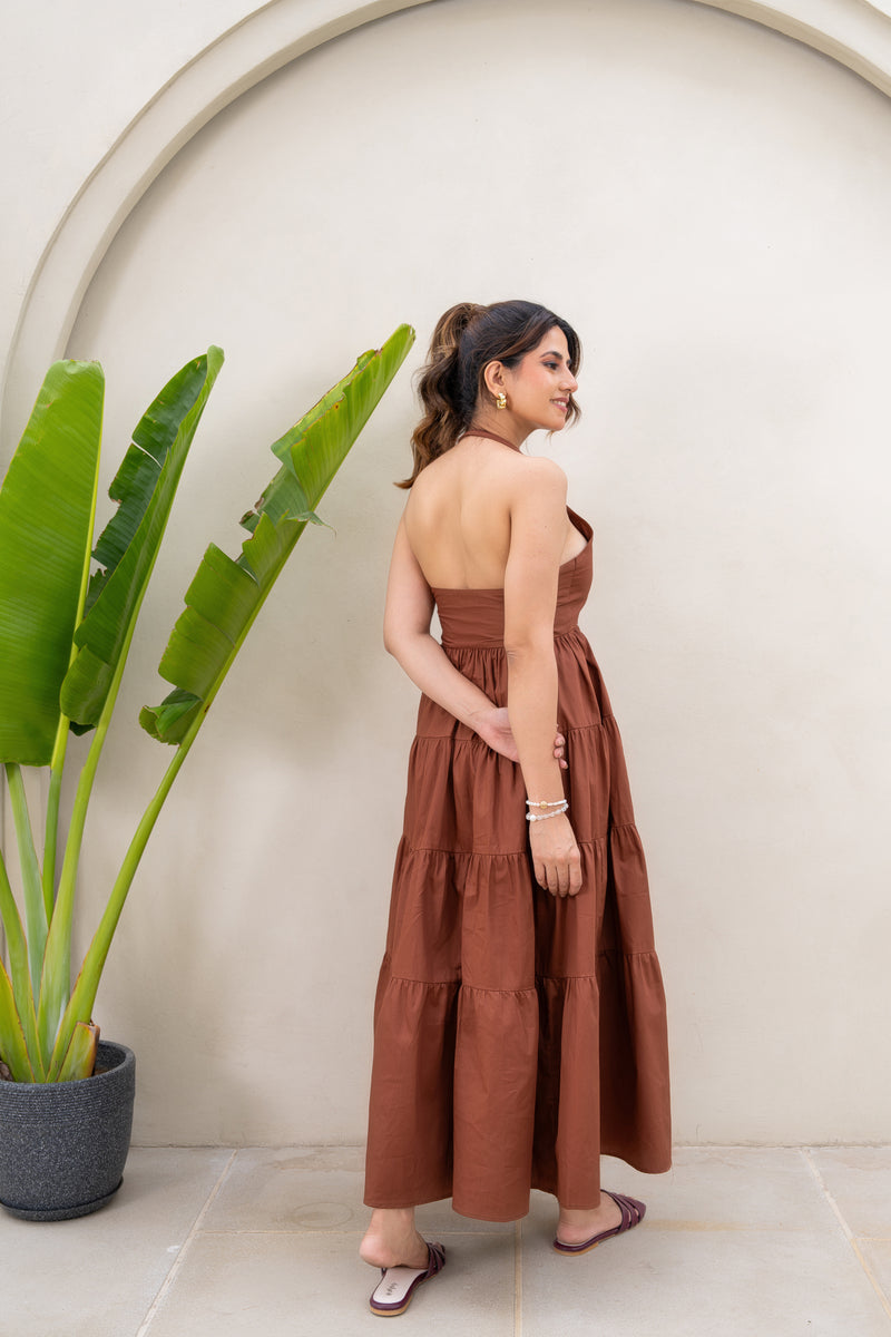 Brown Halter Neck Maxi