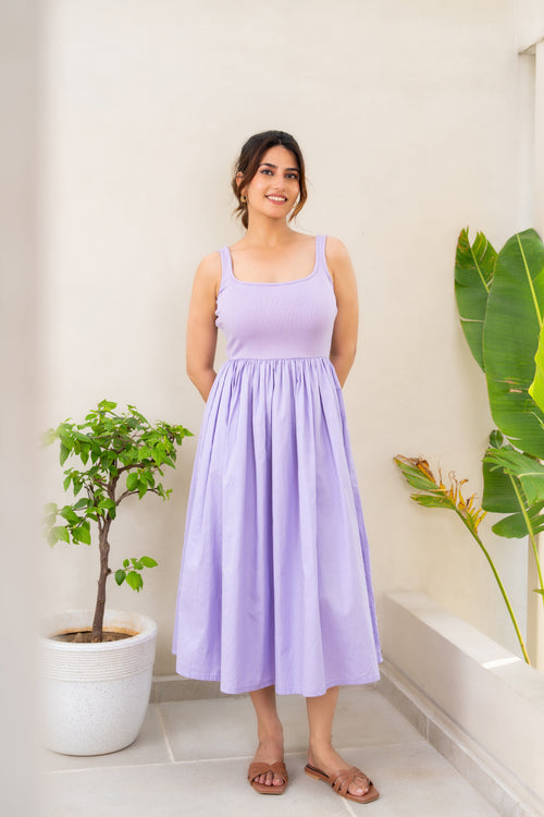 Lavender Ribbed Poplin Dress