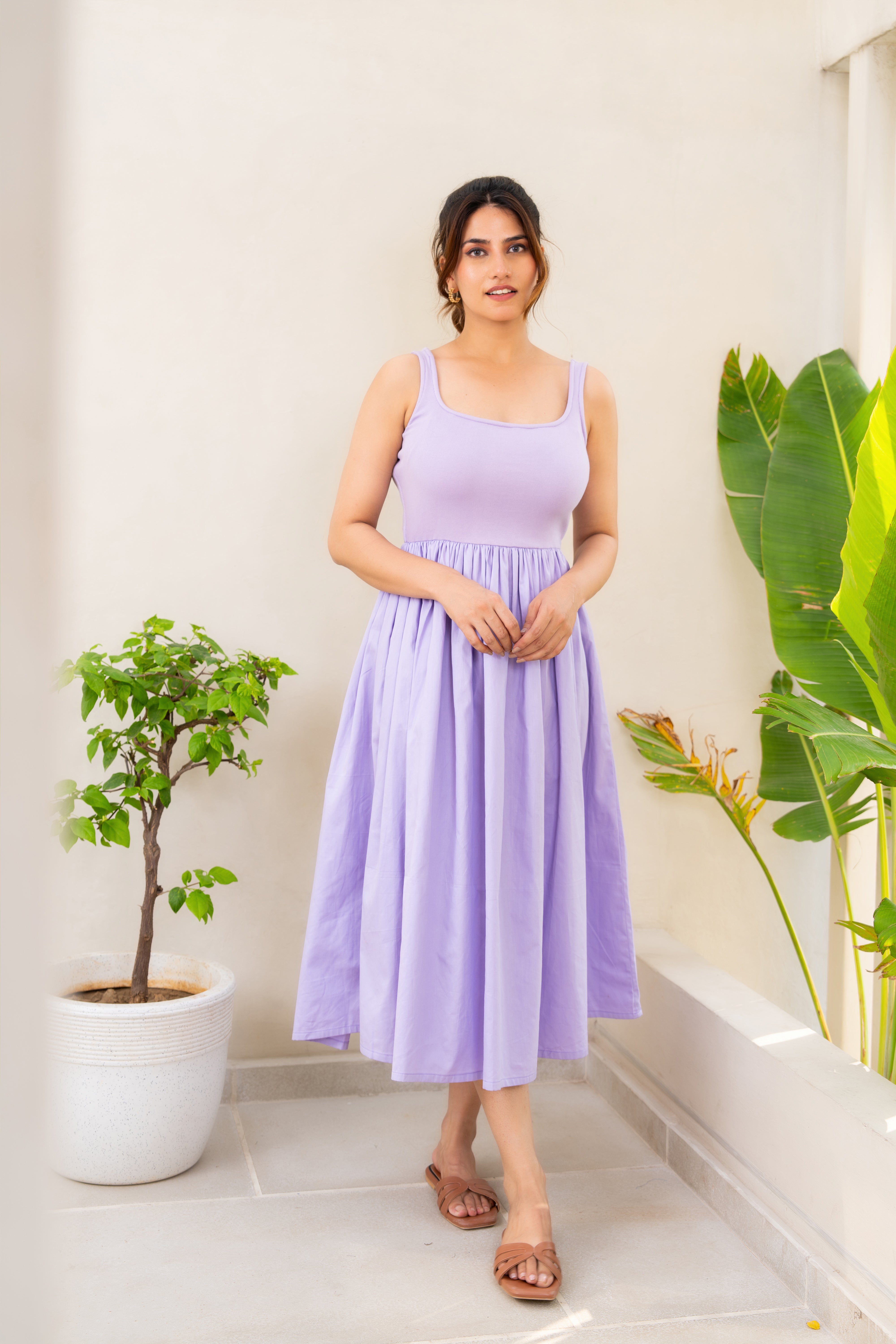 Lavender Ribbed Poplin Dress