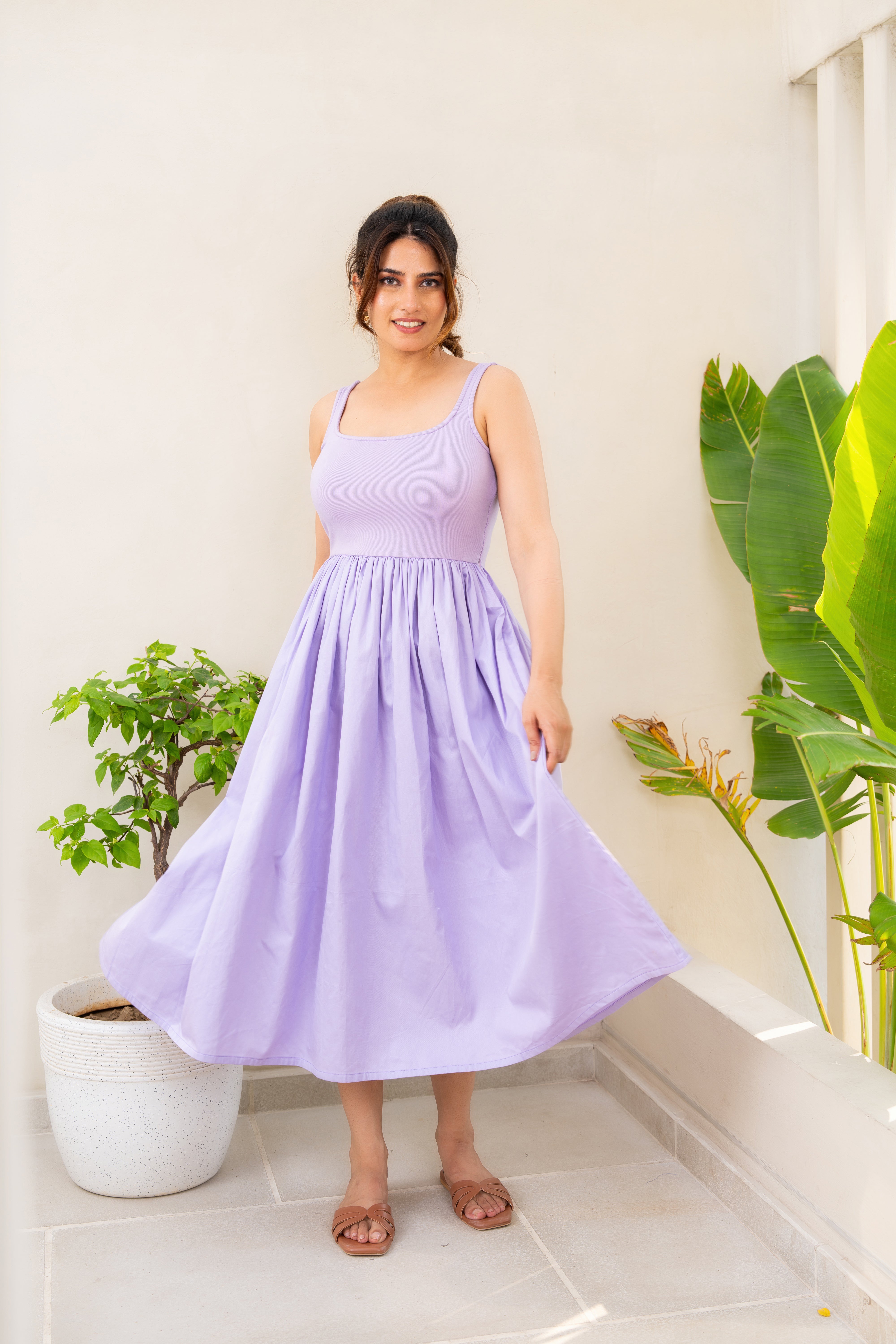 Lavender Ribbed Poplin Dress