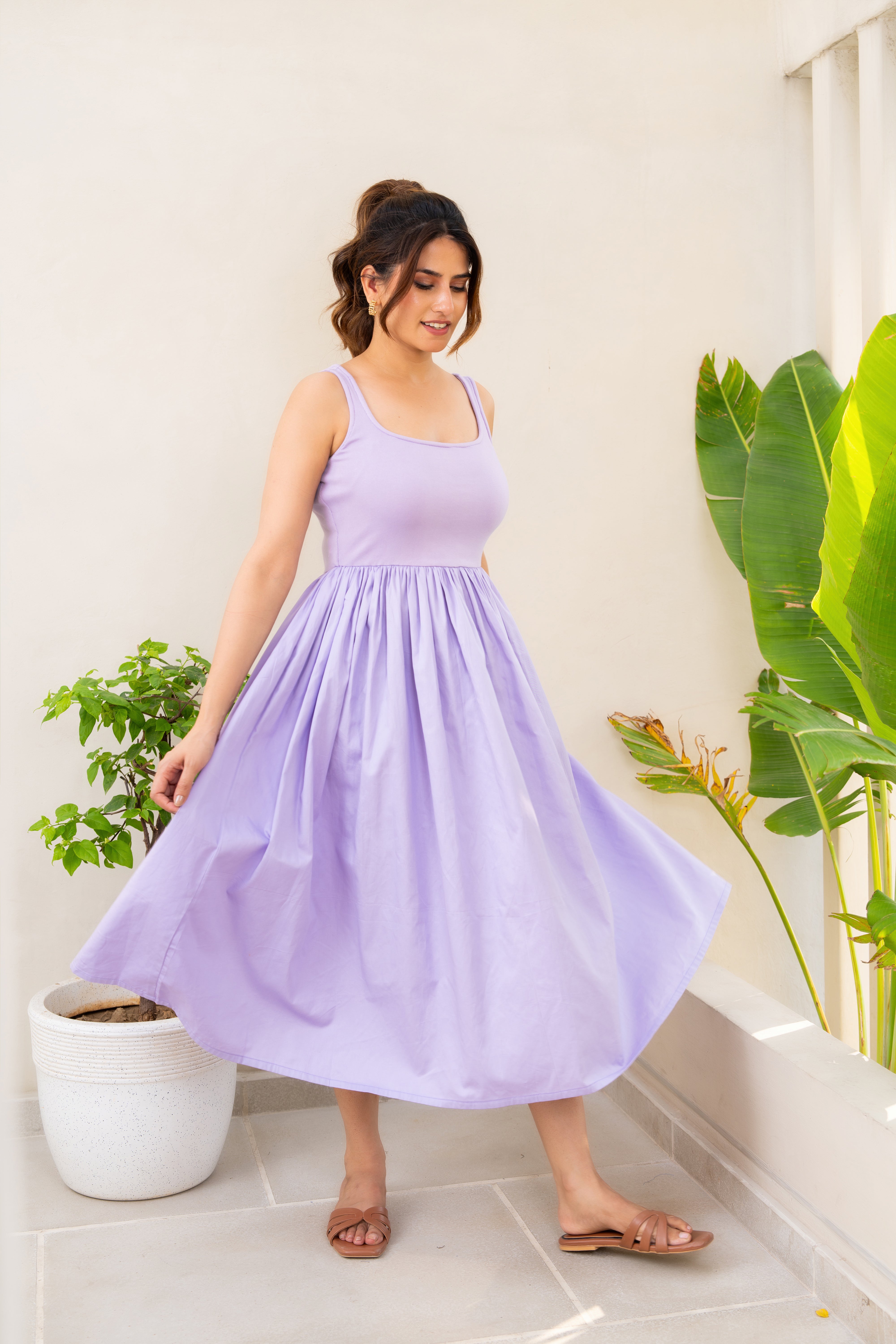 Lavender Ribbed Poplin Dress