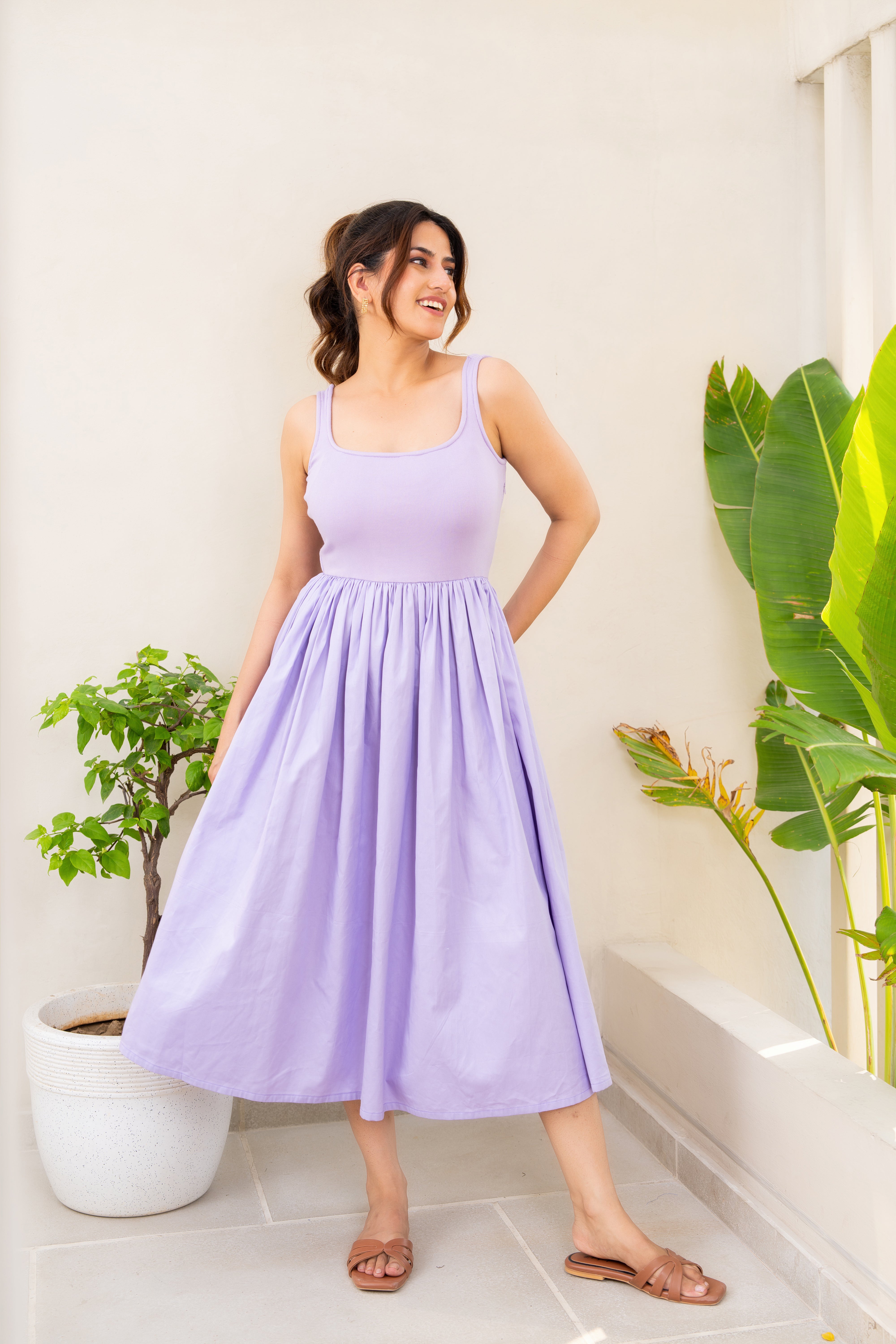 Lavender Ribbed Poplin Dress