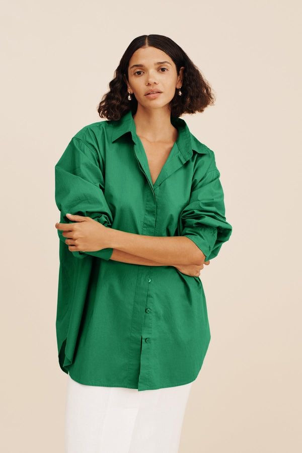 Dark green Oversized Cotton Shirt for women