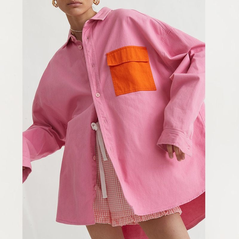 Pink shirt with orange Pocket