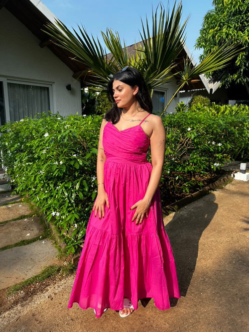 Hot Pink Mulmul Maxi Dress