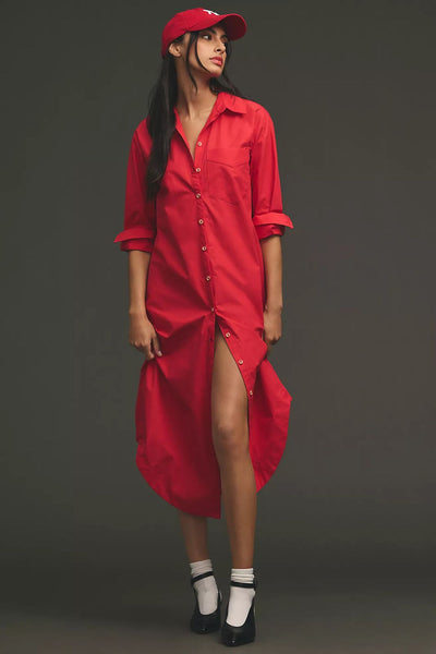 Red Long Shirt Dress