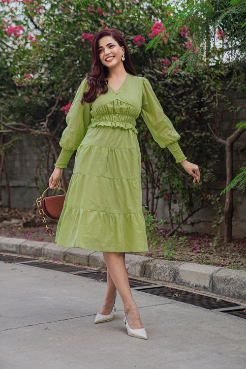 Mulmul green tiered Dress