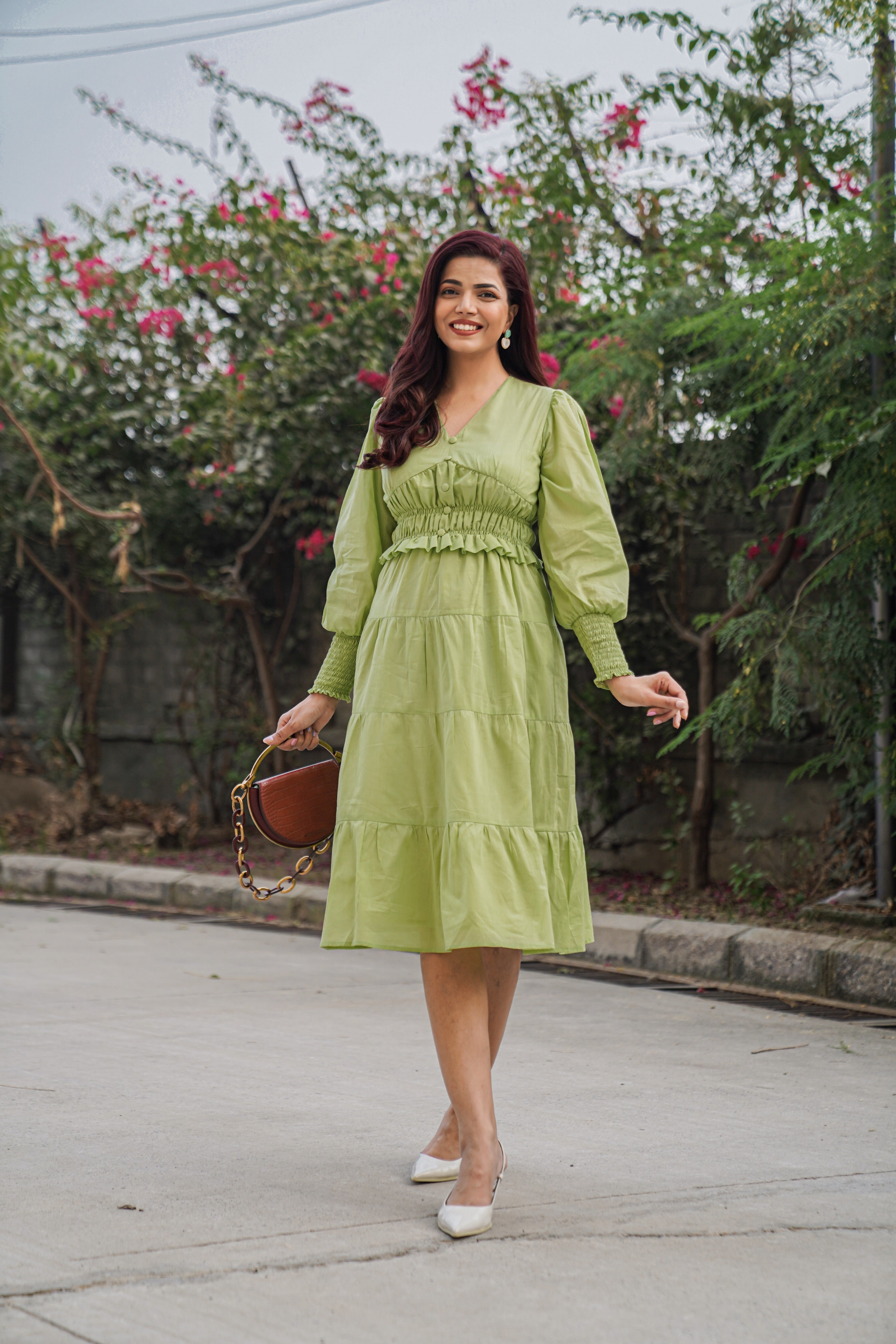 Mulmul green tiered Dress