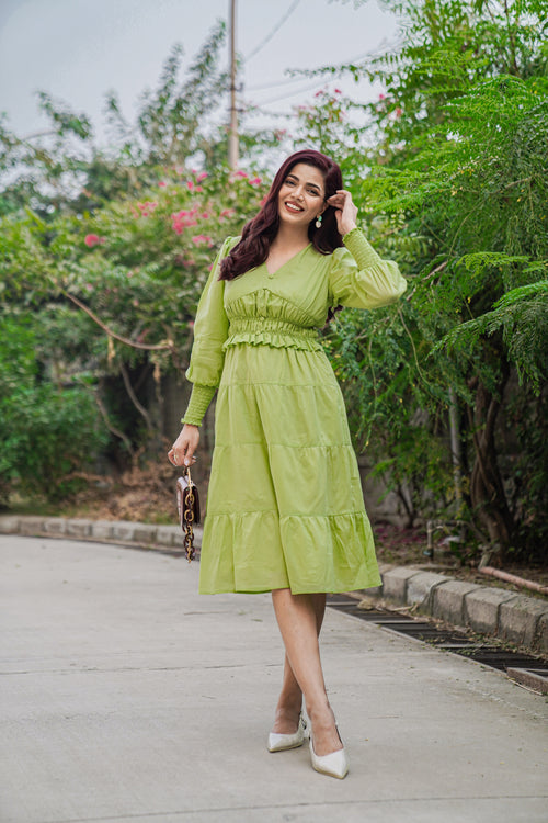 Mulmul green tiered Dress