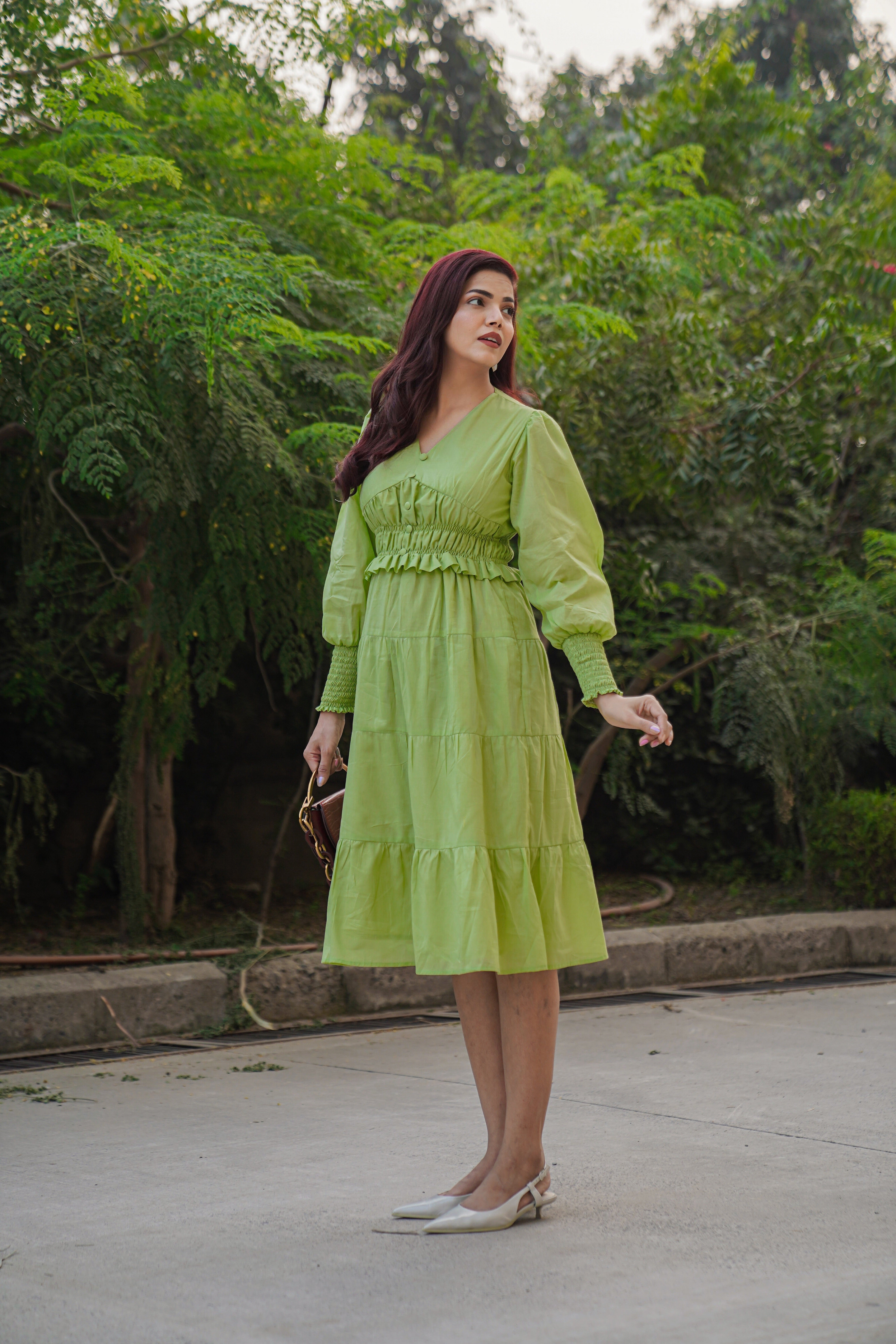 Mulmul green tiered Dress