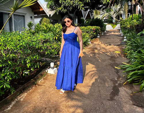 Navy Blue Pleated Maxi Dress