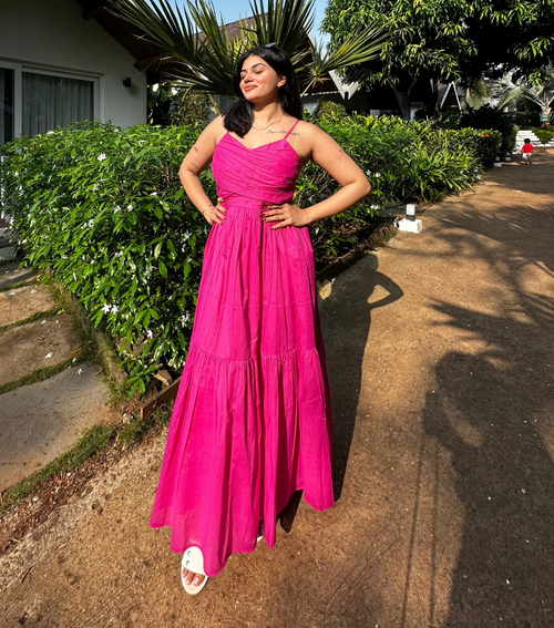 Hot Pink Mulmul Maxi Dress