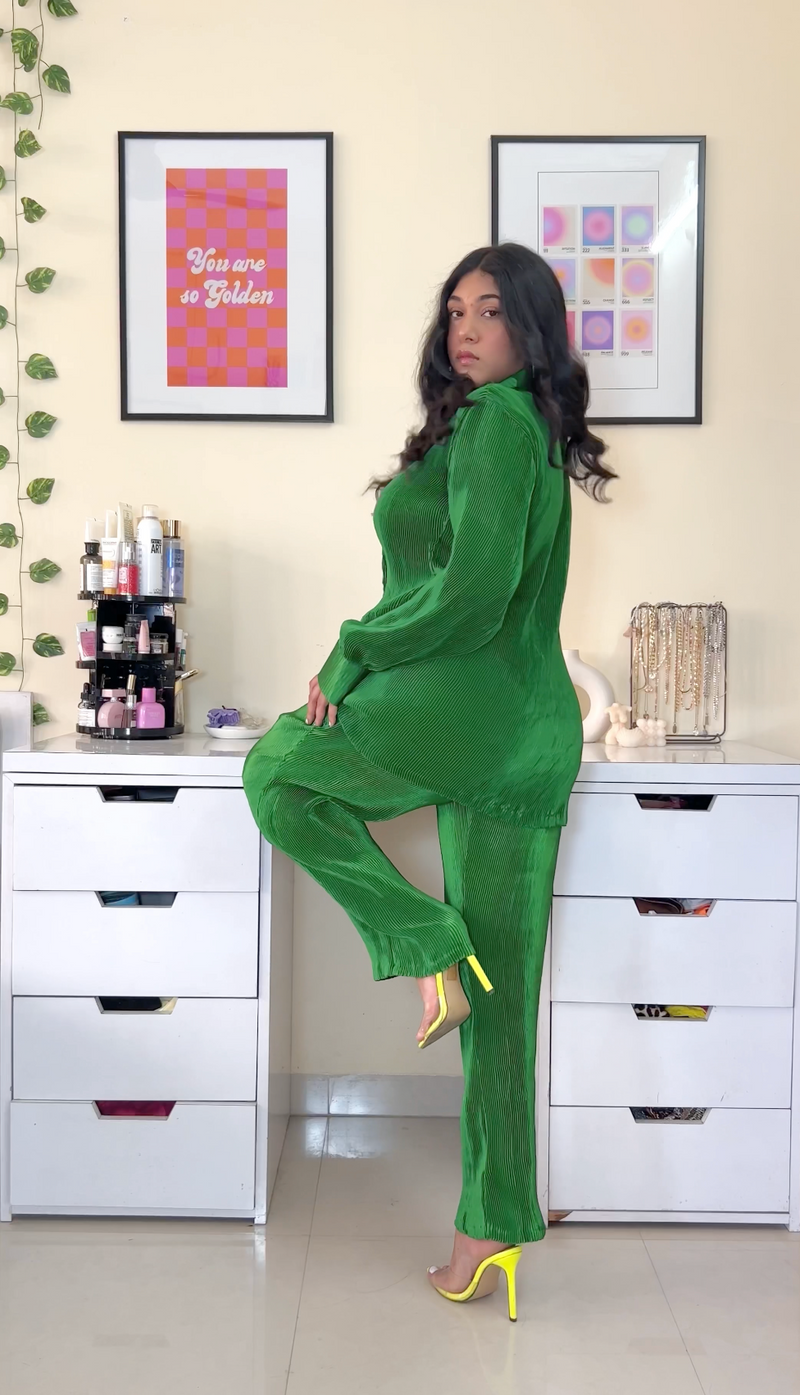 Pleated Hot Green Co-ord set- Labelbyanuja