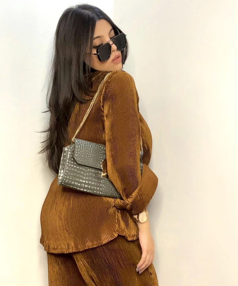 Pleated Brown Co-ord set- Labelbyanuja