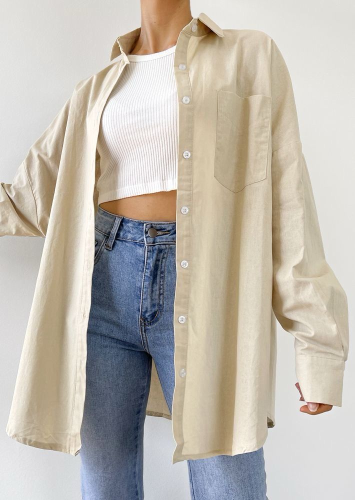 Beige Khaki Oversized Shirt- Labelbyanuja