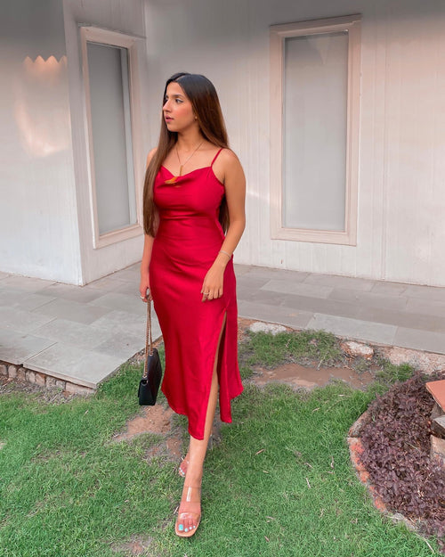 Red Slit Satin dress