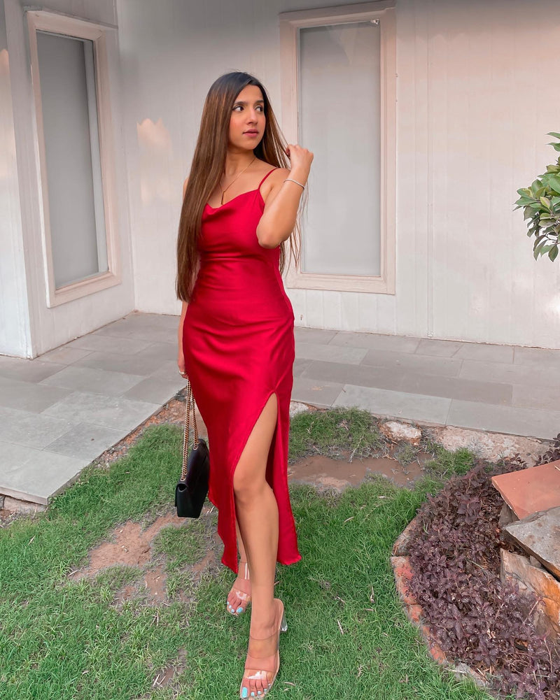 Slit Satin dress- Labelbyanuja