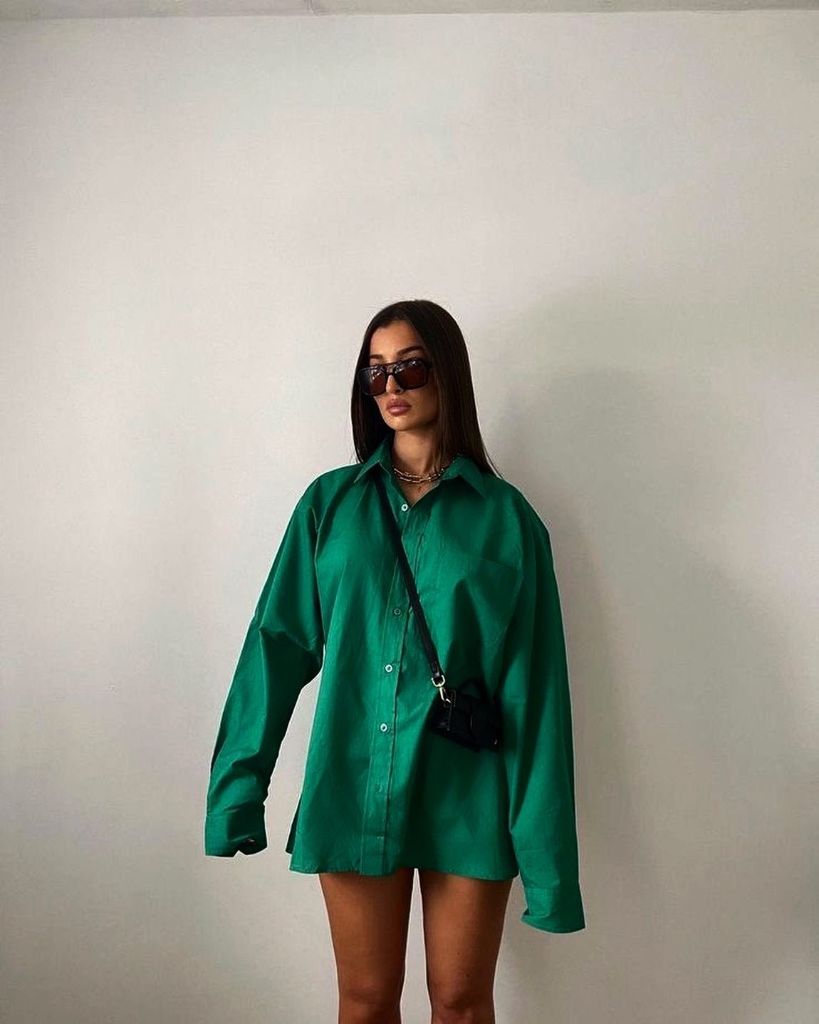 Dark green Oversized Cotton Shirt - Labelbyanuja