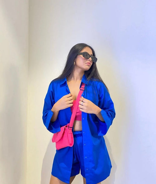 Hot Blue Oversized Cotton Shirt