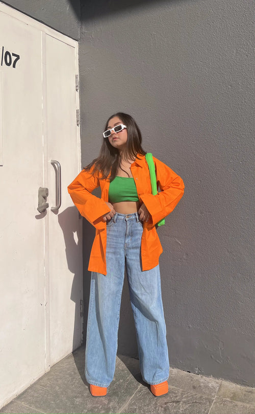 Hot Orange Oversized Cotton Shirt