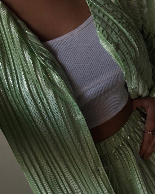 Pleated Shiny Green Cord set