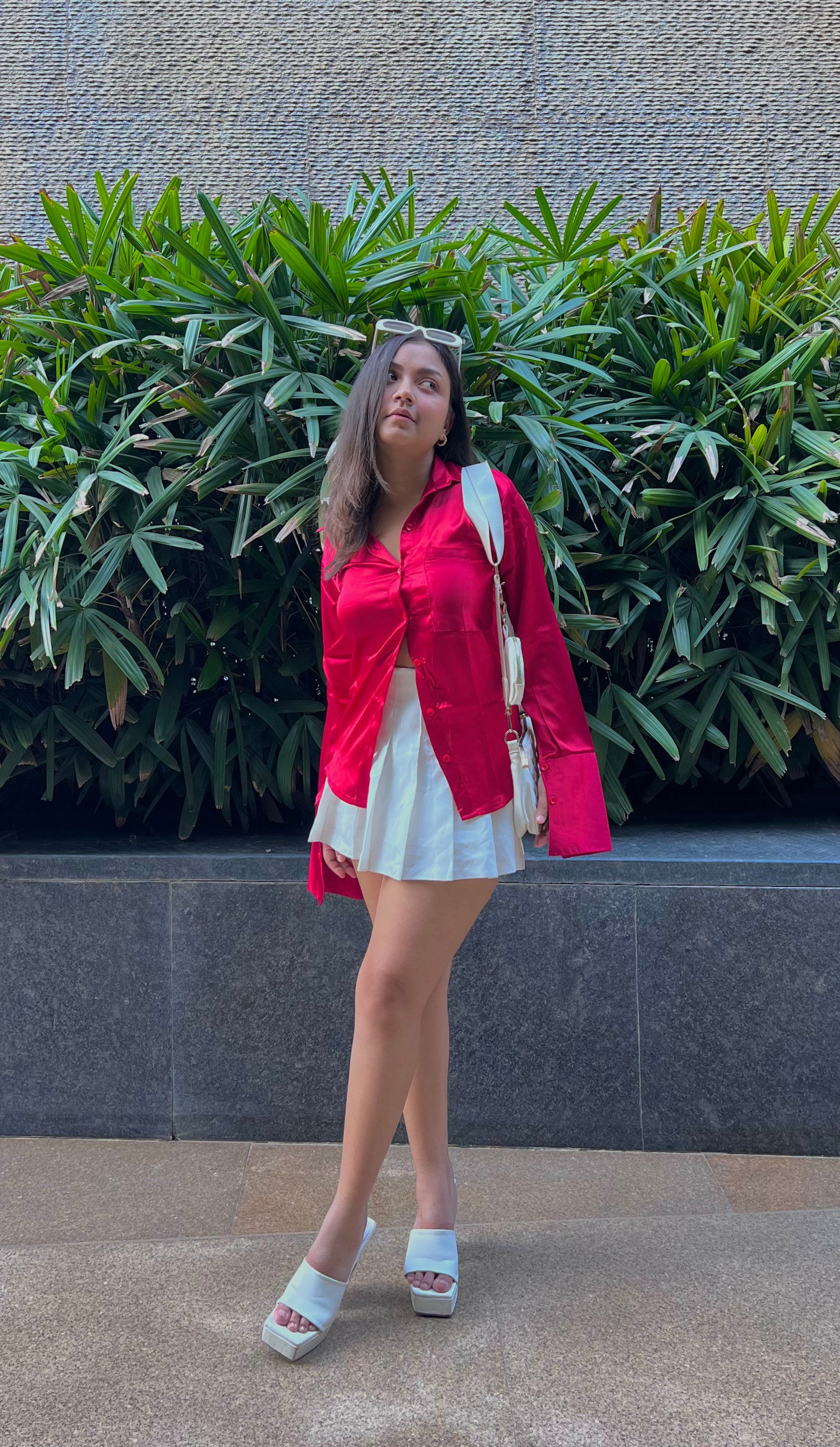 Cherry Red Satin Shirt- Labelbyanuja