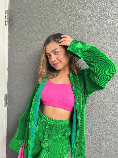 Pleated Hot Green Co-ord set