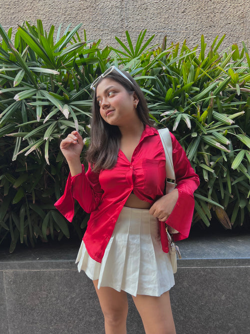 Cherry Red Satin Shirt