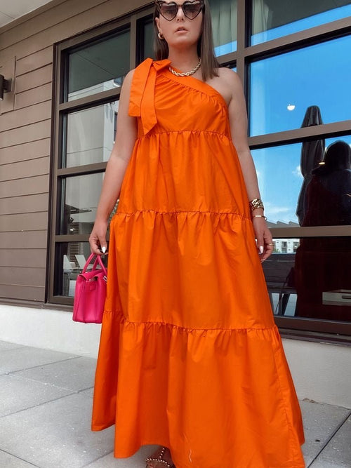 Orange Candy One Shoulder Maxi